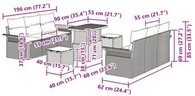 Conjunto de Sofá de Jardim vidaXL com 9 Peças e Almofadas Preto de Rat