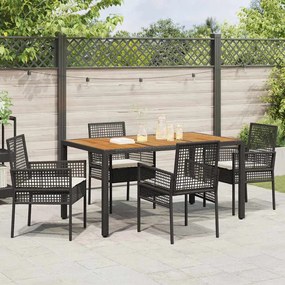 Conjunto de Jantar de Jardim de 5 Peças com Almofadas Pretas de Rattan