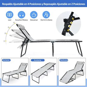 Espreguiçadeira de praia dobrável portátil Cadeira reclinável com encosto ajustável em 4 posições para campismo Pátio Piscina 189 x 59 x 40 cm Cinzent