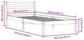 Estrutura de Cama com Cabeceira Branca 80x210 cm Madeira Maciça de Pin