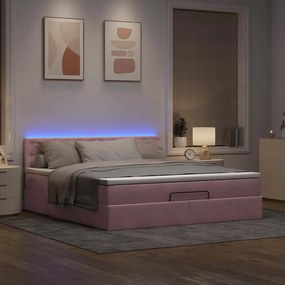 Estrutura de cama otomana com colchão 160x200 cm veludo rosa