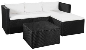3 pcs conjunto lounge para jardim vime PE preto e branco