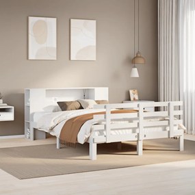 vidaXL Cama com estante sem colchão 120x200 cm pinho maciço branco