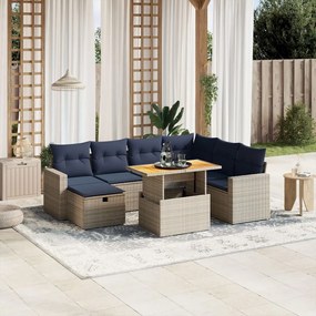 vidaXL 8 pcs conjunto sofás p/ jardim c/ almofadões vime PE cinzento