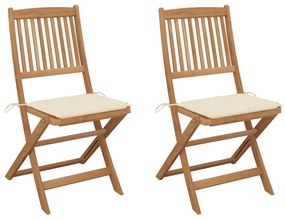 vidaXL Cadeiras de jardim dobráveis c/ almofadões 2 pcs acácia maciça