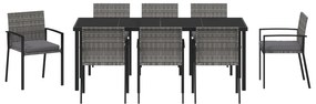 Conjunto de Jantar 9 Peças Cinza Rattan Poliéster