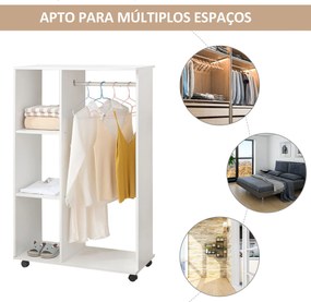 Guarda Roupa de Madeira Móvel Armário Roupeiro Aberto com Barra para Pendurar e 3 Prateleiras Organizadoras 80x40x128cm Branco