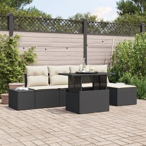 Conjunto de Sofá de Jardim de 6 Peças com Almofadas Preto de Rattan