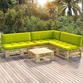 4 pcs conj. lounge paletes c/ almofadões pinho impregnado verde