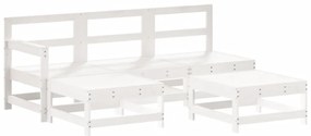 5pcs conjunto lounge jardim c/ almofadões madeira maciça branco