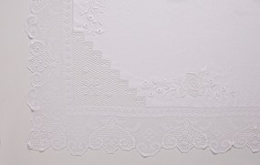 315x175 cm Toalha de mesa de linho bordada a mão C/ Crochê