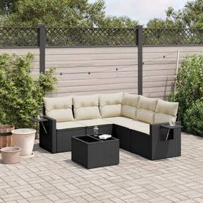 6 pcs conjunto sofás de jardim c/ almofadões vime PE preto
