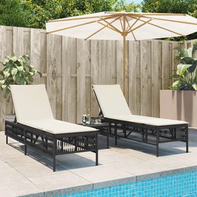 vidaXL Espreguiçadeiras com almofadões 2 pcs vime PE preto