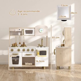 Cozinha Infantil, 74 x 29 x 81 cm, Utensílios em Aço Inoxidável, Branca