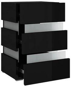 Mesa de cabeceira c/ luzes LED deriv. madeira preto brilhante