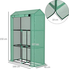 Estufa de jardim 100 x 40 x 150 cm com prateleiras de 3 níveis, estufa de inverno, lona reforçada em PE, porta enrolável, verde