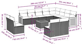 13 pcs conjunto de sofás de jardim com almofadões vime PE preto