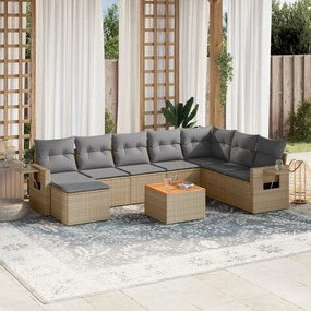vidaXL 9 pcs conjunto de sofás p/ jardim com almofadões vime PE bege