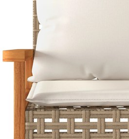 3 pcs conj. bistrô c/ almofadões vime PE/acácia mistura beges