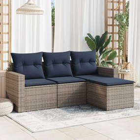 vidaXL 4 pcs conjunto sofás p/ jardim c/ almofadões vime PE cinzento