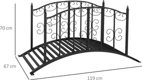 Ponte de jardim em aço com corrimões laterais, carga máxima de 120 kg, decoração de jardim, 119 x 67 x 70 cm, preta