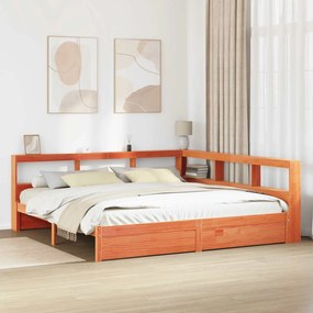 vidaXL Cama com Estante com cabeceira 2 pcs Marrom Cera 200 x 200 cm