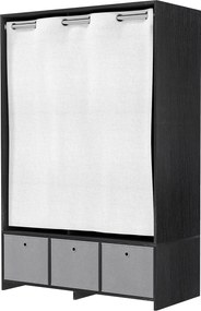 Guarda Roupa com barra para cortinas 105 x 48 x 160 cm, 3 compartimentos abertos e 3 gavetas de tecido removíveis, preto, cinzento