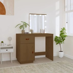 820095 vidaXL Toucador c/ luzes LED 95x50x133,5 cm pinho maciço castanho mel