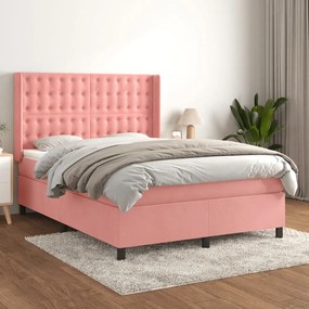 vidaXL Cama com molas/colchão 140x190 cm veludo rosa