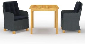 vidaXL 3 pcs conjunto de jantar para jardim cinzento-escuro