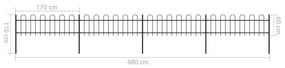 Cerca de jardim com topo em aros 6,8x0,6 m aço preto