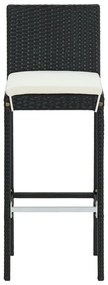 3 pcs conjunto bar de jardim com almofadões vime PE preto