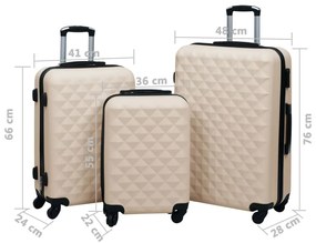 Conjunto de tróleis estojo rígido 3 pcs ABS dourado