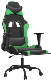 Cadeira gaming massagens c/ apoio pés couro artif. preto/verde