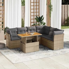 vidaXL 7 pcs conjunto de sofás p/ jardim com almofadões vime PE bege