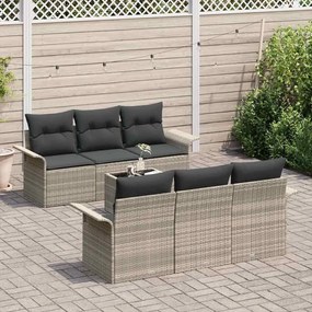 Conjunto de Sofá de Jardim com 7 Peças e Almofadas Cinza Claro em Ratt