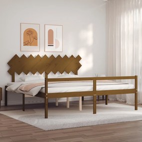 Cama para idosos c/ cabeceira 200x200 cm madeira castanho-mel