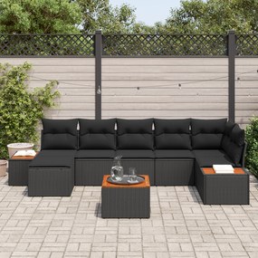 Conjunto de Sofá de Jardim com 8 Peças e Almofadas Preto Polyrattan Ac