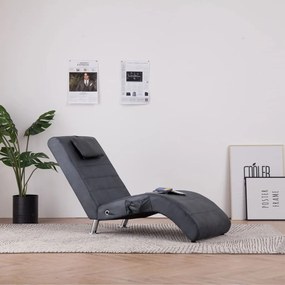 vidaXL Chaise longue de massagem c/ almofada camurça artif. cinzento