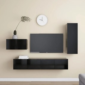 4 pcs conjunto de móveis de TV derivados de madeira preto