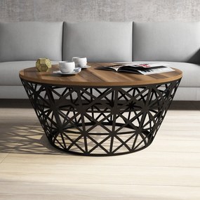 Mesa de Centro Stil Metal Ferforje – Nogueira/Preto – 90x90x38 cm