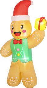 Boneco de Gengibre Insuflável de Natal, 135 x 60 x 250 cm, Iluminação LED, Multicolor