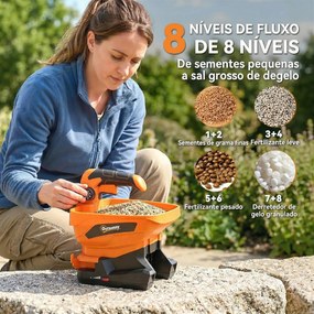 Distribuidor jardim Portátil 3,3 L 8 Níveis de Fluxo Largura de Dispersão Ajustável Porta USB para Relva Sal até 800 m² 26x22x27,5 cm Laranja