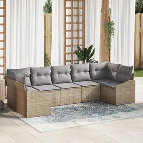 Conjunto de Jantar de Jardim de 7 Peças com Almofadas Bege em Rattan S