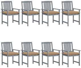 Cadeiras de jardim c/ almofadões 8 pcs acácia maciça cinzento