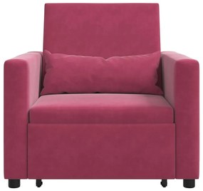Sofá-Cama Único Conversível 3 em 1 Vinho Vermelho Veludo