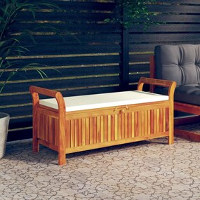 vidaXL Banco de arrumação p/ jardim c/ almofadão 126 cm acácia maciça