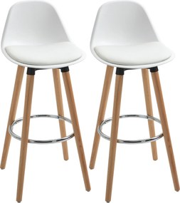 HOMCOM Conjunto de 2 Bancos de Bar Estofado em PU Bancos Altos de Cozinha com Pés de Madeira para Cozinha 38,5x42,5x91cm Branco | Aosom Portugal