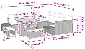 Conjunto de Sofá de Jardim vidaXL com 12 Peças e Almofadas Bege Rattan