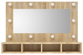 Armário espelhado com LED 90x31,5x62 cm carvalho sonoma